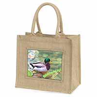 Mallard Duck by Stream Natural/Beige Jute Large Shopping Bag