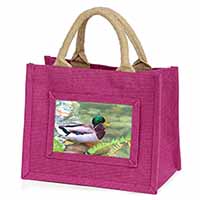 Mallard Duck by Stream Little Girls Small Pink Jute Shopping Bag