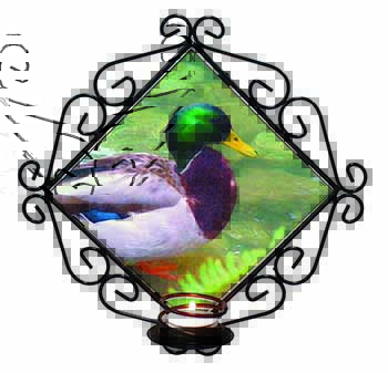 Mallard Duck by Stream Wrought Iron Wall Art Candle Holder