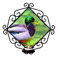 Mallard Duck by Stream Wrought Iron Wall Art Candle Holder