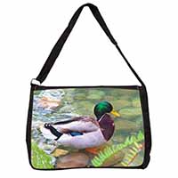 Mallard Duck by Stream Large Black Laptop Shoulder Bag School/College