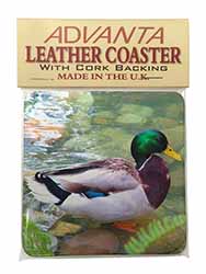 Mallard Duck by Stream Single Leather Photo Coaster