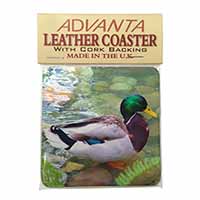 Mallard Duck by Stream Single Leather Photo Coaster