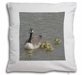 Canadian Geese and Goslings Soft White Velvet Feel Scatter Cushion