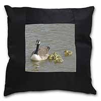 Canadian Geese and Goslings Black Satin Feel Scatter Cushion