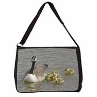 Canadian Geese and Goslings Large Black Laptop Shoulder Bag School/College