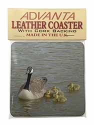 Canadian Geese and Goslings Single Leather Photo Coaster