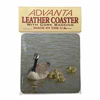 Canadian Geese and Goslings Single Leather Photo Coaster