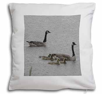 Geese+Goslings in Heavy Rain Soft White Velvet Feel Scatter Cushion