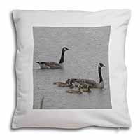 Geese+Goslings in Heavy Rain Soft White Velvet Feel Scatter Cushion