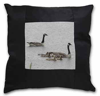 Geese+Goslings in Heavy Rain Black Satin Feel Scatter Cushion