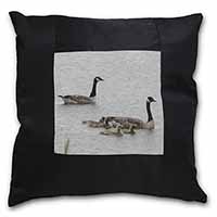 Geese+Goslings in Heavy Rain Black Satin Feel Scatter Cushion