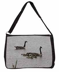 Geese+Goslings in Heavy Rain Large Black Laptop Shoulder Bag School/College