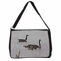 Geese+Goslings in Heavy Rain Large Black Laptop Shoulder Bag School/College