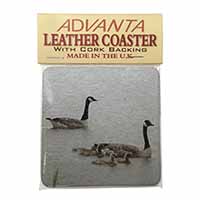 Geese+Goslings in Heavy Rain Single Leather Photo Coaster