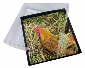 4x Hen in Straw Picture Table Coasters Set in Gift Box