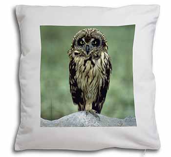 Cute Tawny Owl Soft White Velvet Feel Scatter Cushion