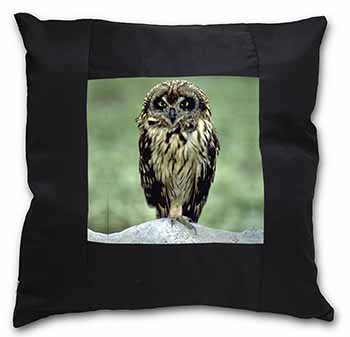 Cute Tawny Owl Black Satin Feel Scatter Cushion