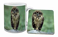 Cute Tawny Owl Mug and Coaster Set