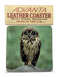 Cute Tawny Owl Single Leather Photo Coaster