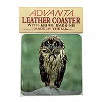 Cute Tawny Owl Single Leather Photo Coaster, Printed Full Colour  - Advanta Group®