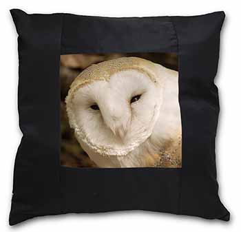 White Barn Owl Black Satin Feel Scatter Cushion