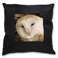 White Barn Owl Black Satin Feel Scatter Cushion