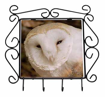 White Barn Owl Wrought Iron Key Holder Hooks