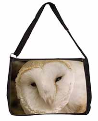White Barn Owl Large Black Laptop Shoulder Bag School/College