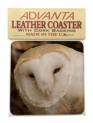 White Barn Owl Single Leather Photo Coaster