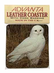 White Barn Owl Single Leather Photo Coaster