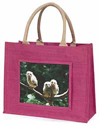 Baby Owl Chicks Large Pink Jute Shopping Bag