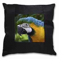 Blue+Gold Macaw Parrot Black Satin Feel Scatter Cushion - Advanta Group®