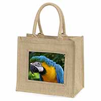 Blue+Gold Macaw Parrot Natural/Beige Jute Large Shopping Bag