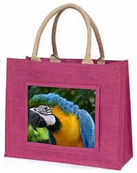 Blue+Gold Macaw Parrot Large Pink Jute Shopping Bag