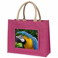 Blue+Gold Macaw Parrot Large Pink Jute Shopping Bag