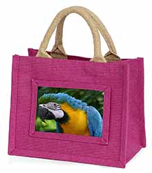 Blue+Gold Macaw Parrot Little Girls Small Pink Jute Shopping Bag