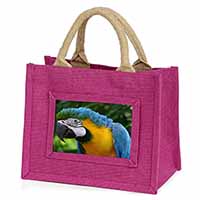 Blue+Gold Macaw Parrot Little Girls Small Pink Jute Shopping Bag