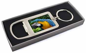 Blue+Gold Macaw Parrot Chrome Metal Bottle Opener Keyring in Box