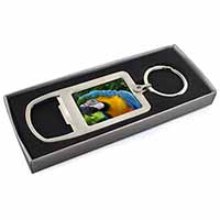 Blue+Gold Macaw Parrot Chrome Metal Bottle Opener Keyring in Box