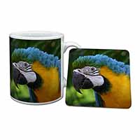 Blue+Gold Macaw Parrot Mug and Coaster Set