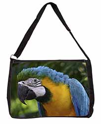 Blue+Gold Macaw Parrot Large Black Laptop Shoulder Bag School/College