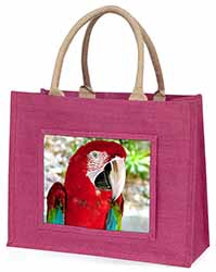 Green Winged Red Macaw Parrot Large Pink Jute Shopping Bag