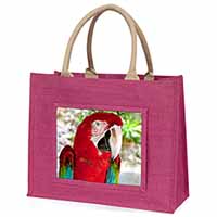 Green Winged Red Macaw Parrot Large Pink Jute Shopping Bag