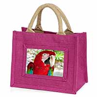 Green Winged Red Macaw Parrot Little Girls Small Pink Jute Shopping Bag