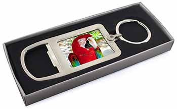 Green Winged Red Macaw Parrot Chrome Metal Bottle Opener Keyring in Box
