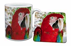 Green Winged Red Macaw Parrot Mug and Coaster Set