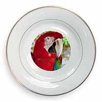 Green Winged Red Macaw Parrot Gold Rim Plate Printed Full Colour in Gift Box