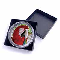 Green Winged Red Macaw Parrot Glass Paperweight in Gift Box