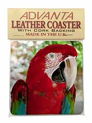Green Winged Red Macaw Parrot Single Leather Photo Coaster